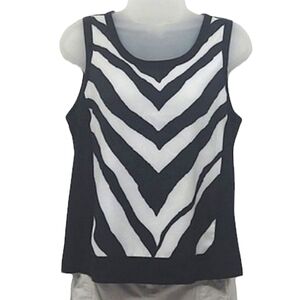 Express Zebra Print Blouse Black White Sleeveless Back Zip Round Neck Tank Top